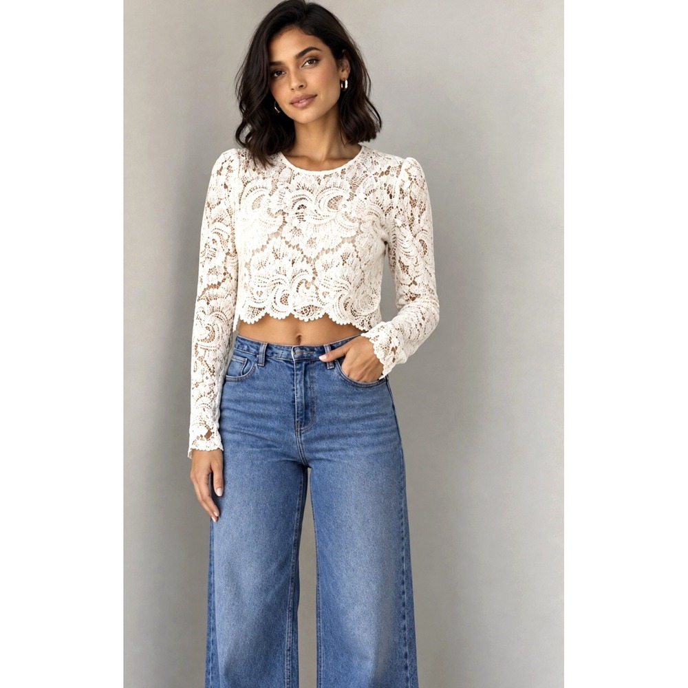 NEW! A.L.C. Silk Blend Talia Lace Cropped Top Bouse Cream Ivory SZ 0